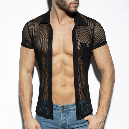 Mesh short sleeves shirt black