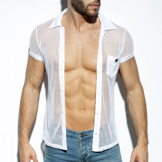 Mesh short sleeves shirt white