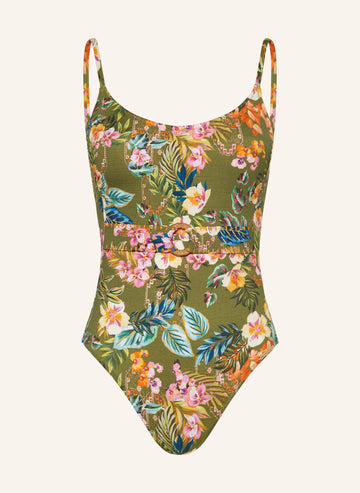 Bañador Sunset Flowers warm olive