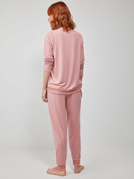 Pijama largo puño rosa