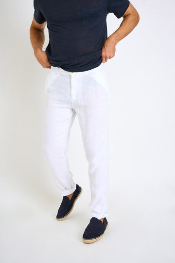 Pantalon largo lino blanco