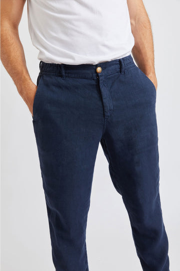 Pantalon largo lino marino