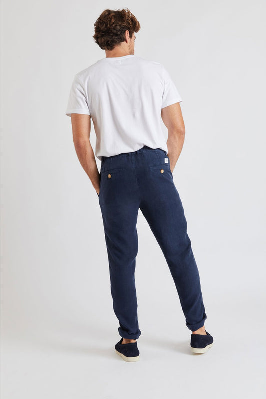 Pantalon largo lino marino