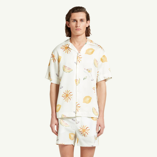 Camisa manga corta ivory tropical crema