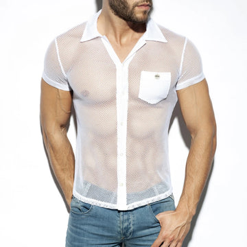 Mesh short sleeves shirt white