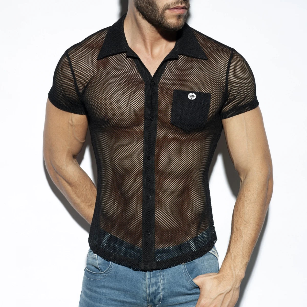 Mesh short sleeves shirt black