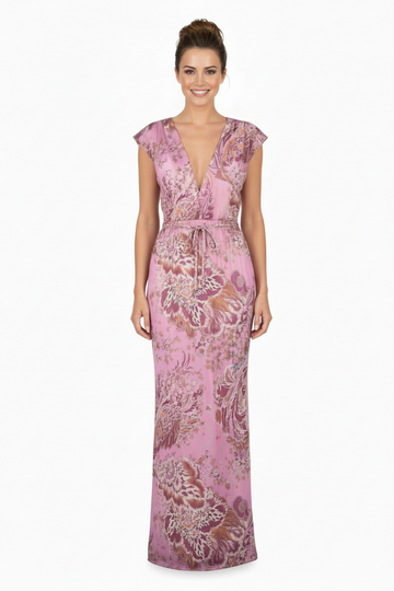 Vestido largo abierto Sila acquerello rosa