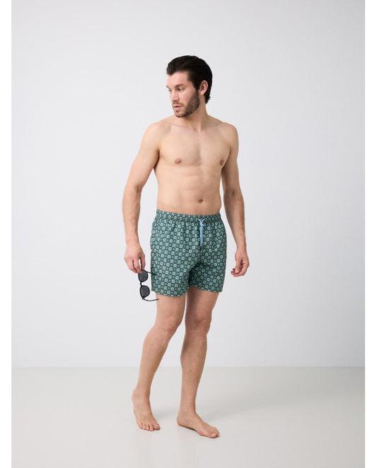 Bañador bermuda D235 estampado geométrico verde