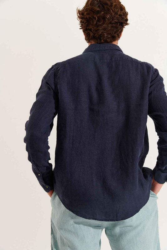 Camisa lino manga larga Lindye azul marino