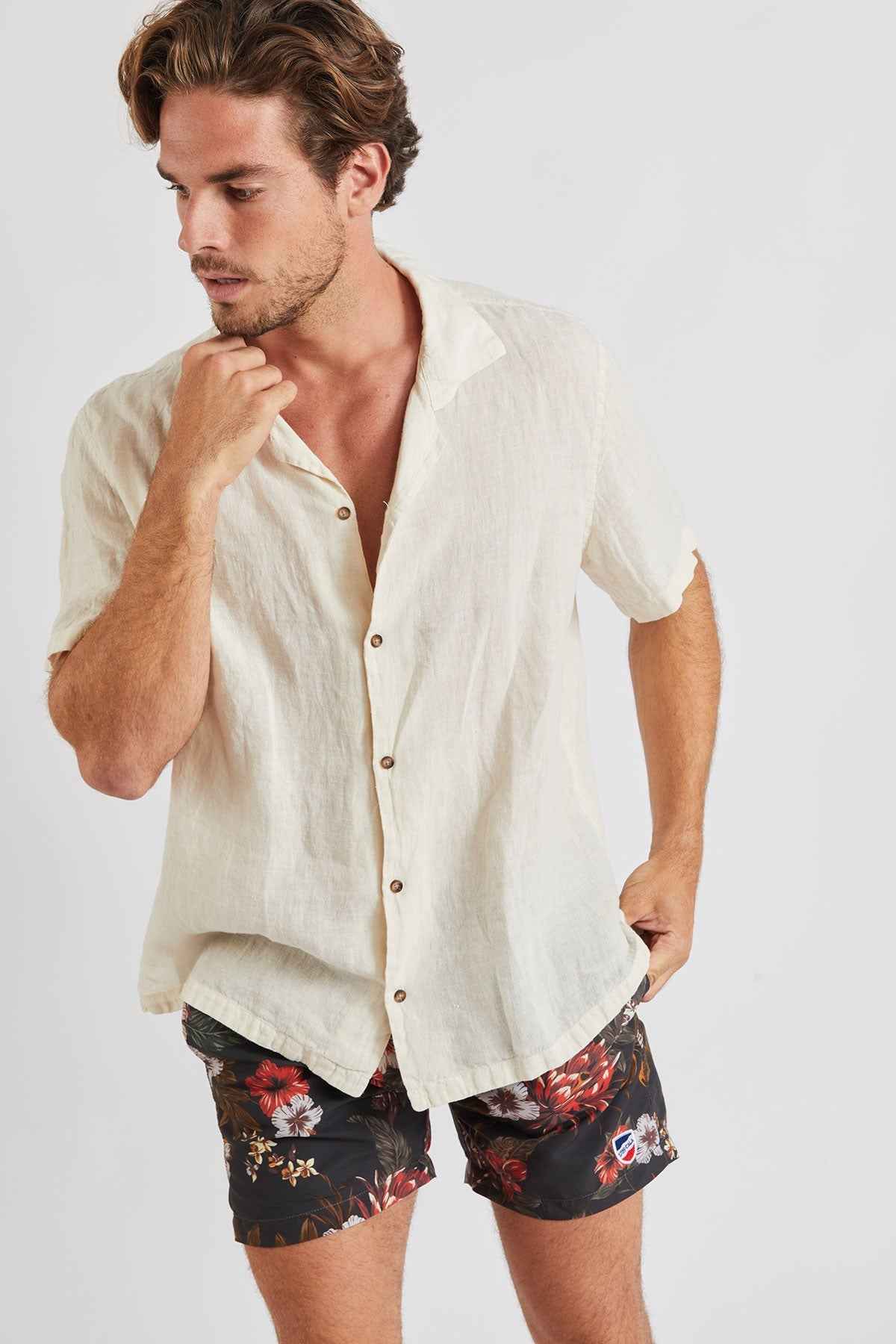 Camisa lino Stefano Lindye beige