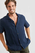 Camisa lino Stefano Lindye marino