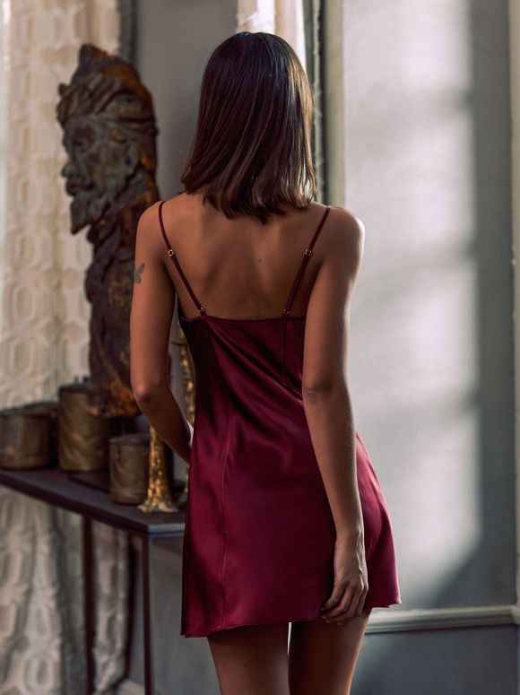 Camisón corto seda Ruby bourgogne